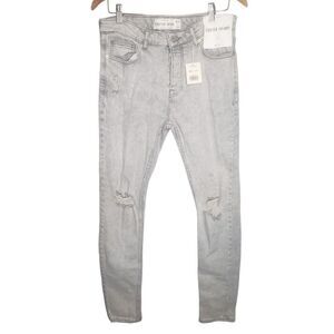 Topman gray distressed stretch skinny men jeans men size 32w 34 L